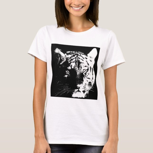 Camiseta Tigre de arte pop blanco y negro (Anverso)