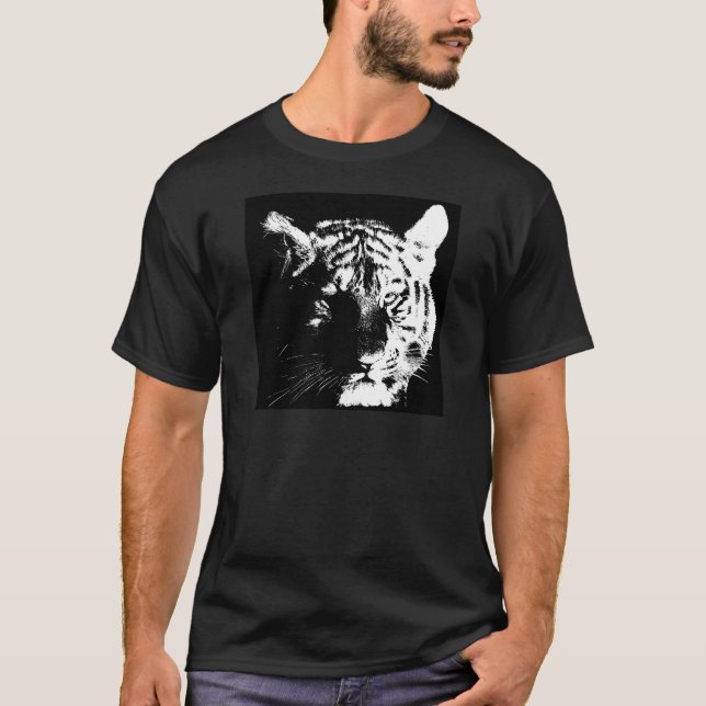 Camiseta Tigre de arte pop blanco y negro (Anverso)