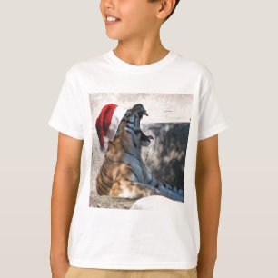 Camiseta Tigre de Bengala con un Sombrero de Santa