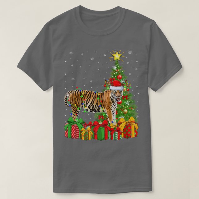 Camiseta Tigre de Bengala iluminando el árbol de Navidad ti (Diseño del anverso)
