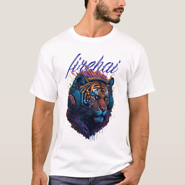 Camiseta tigre de firehai con diseño gráfico para auricular (Anverso)