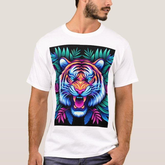 Camiseta Tigre de neón y hojas de selva (Anverso)