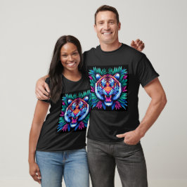 Camiseta Tigre de neón y hojas de selva