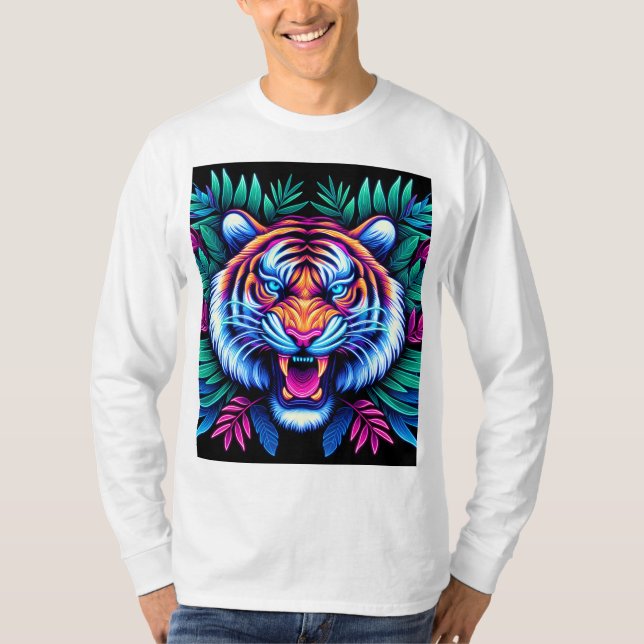 Camiseta Tigre de neón y hojas de selva (Anverso)