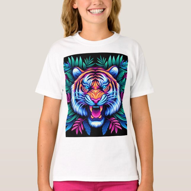 Camiseta Tigre de neón y hojas de selva (Anverso)