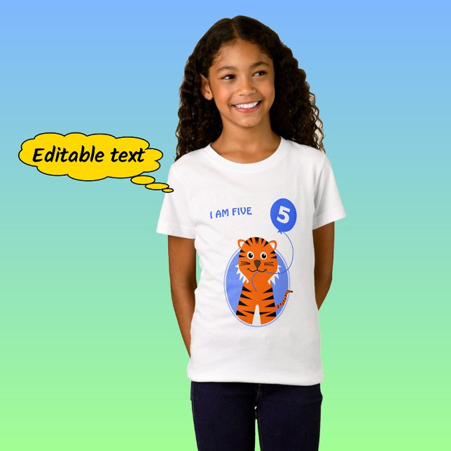 Camiseta Tigre de quinto cumpleaños con globo azul (Subido por el creador)