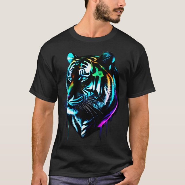 Camiseta Tigre de resplandor acuarela colorida (Anverso)