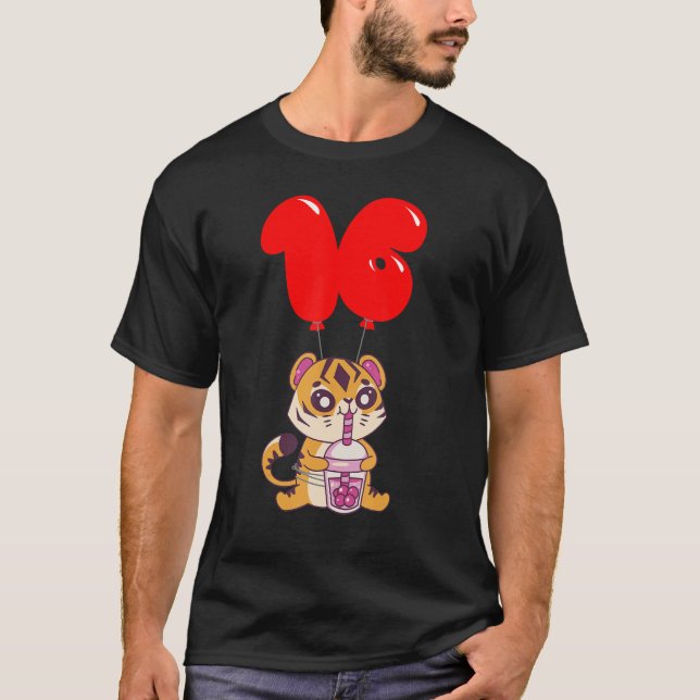 Camiseta Tigre de té de burbuja 16º cumpleaños niños globo (Anverso)