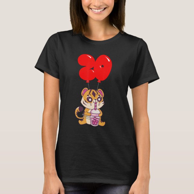 Camiseta Tigre de té de burbuja, parte globo de niños de cu (Anverso)