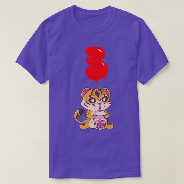 Camiseta Tigre de té de burbuja - tercer cumpleaños - niños (Diseño del anverso)