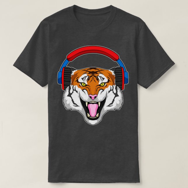 Camiseta Tigre en la música con auriculares (Diseño del anverso)
