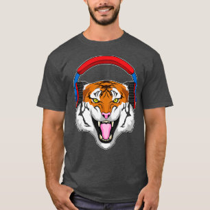 Camiseta Tigre en la música con auriculares