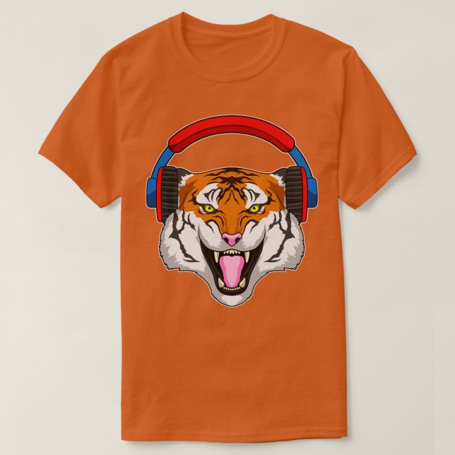 Camiseta Tigre en la música con auriculares (Diseño del anverso)