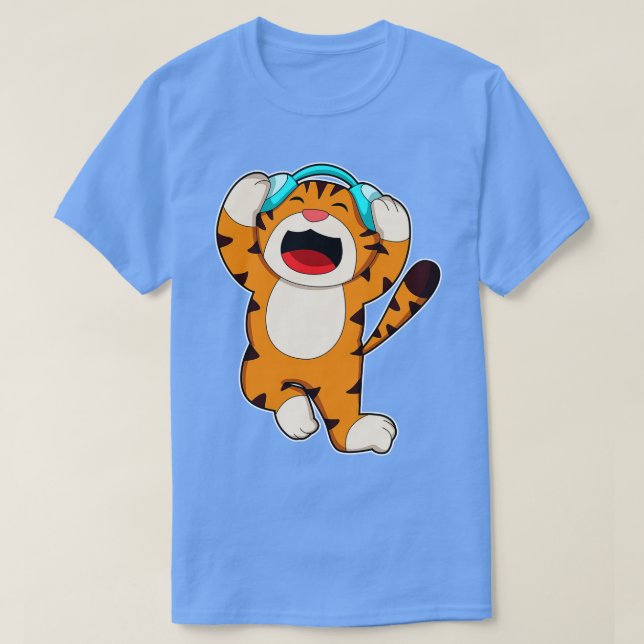Camiseta Tigre en la música con auriculares 1 (Diseño del anverso)