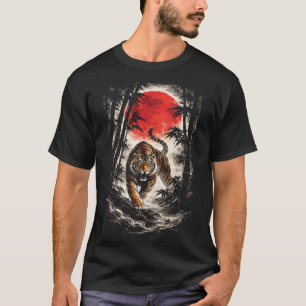 Camiseta Tigre En Luna Roja - Arte De Anime Japonés