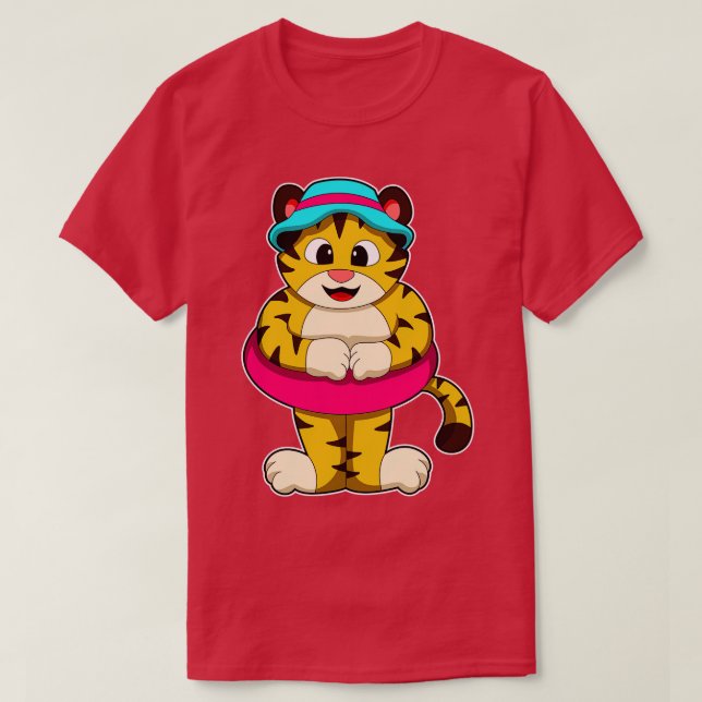 Camiseta Tigre en Natación con Gorra de anillo de natación (Diseño del anverso)