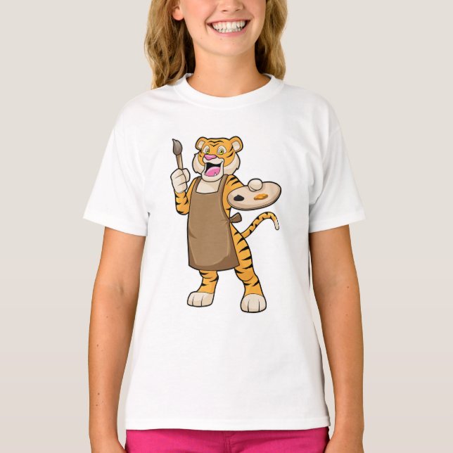 Camiseta Tigre en pintura con pintura con pintura y pincel (Anverso)