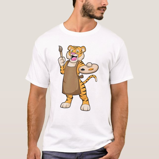 Camiseta Tigre en pintura con pintura con pintura y pincel (Anverso)