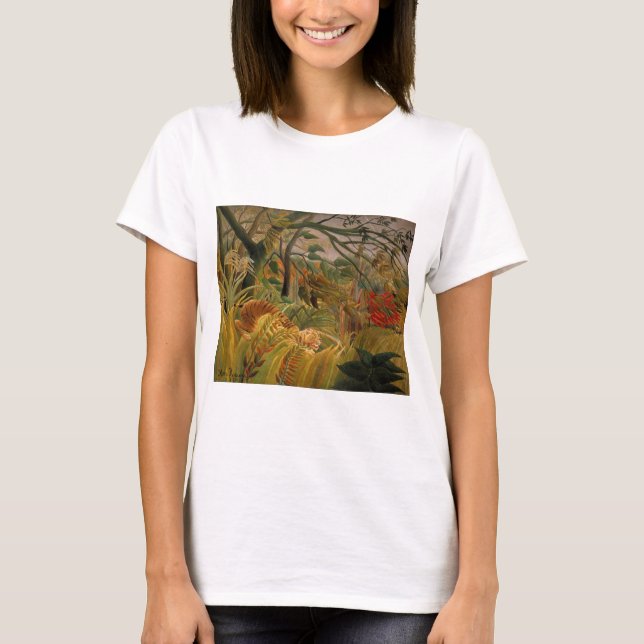 Camiseta Tigre en tormenta tropical por Henri Rousseau (Anverso)