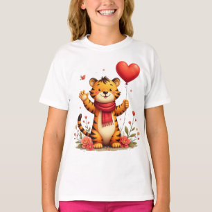 Camiseta Tigre Feliz Sosteniendo Un Globo Con Forma de Cora