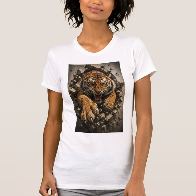 Camiseta Tigre Feroz Rompiendo Pared (Anverso)