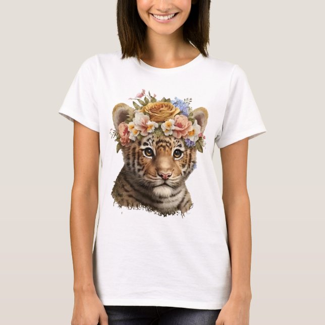 Camiseta Tigre floral de color de agua dulce (Anverso)
