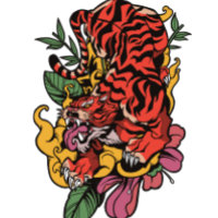 Tigre floral tradicional japonés con flores de tig