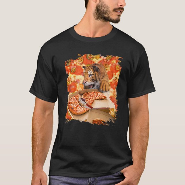 Camiseta Tigre gato grande comiendo pizza (Anverso)