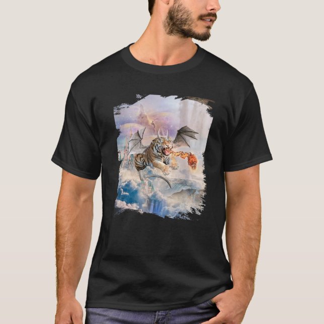 Camiseta Tigre Gato Grande Como Dragón Volador (Anverso)
