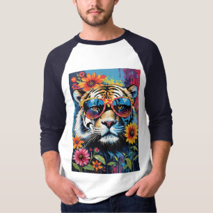 Camiseta Tigre Genial Con Gafas De Sol Y Flores