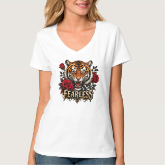 Camiseta tigre intrépido y rosas