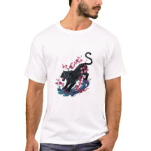 Tigre Japonés Negro y Flores de Cerezo