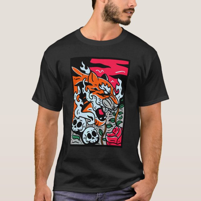 Camiseta Tigre japonés: tradición asiática de flores de cer (Anverso)