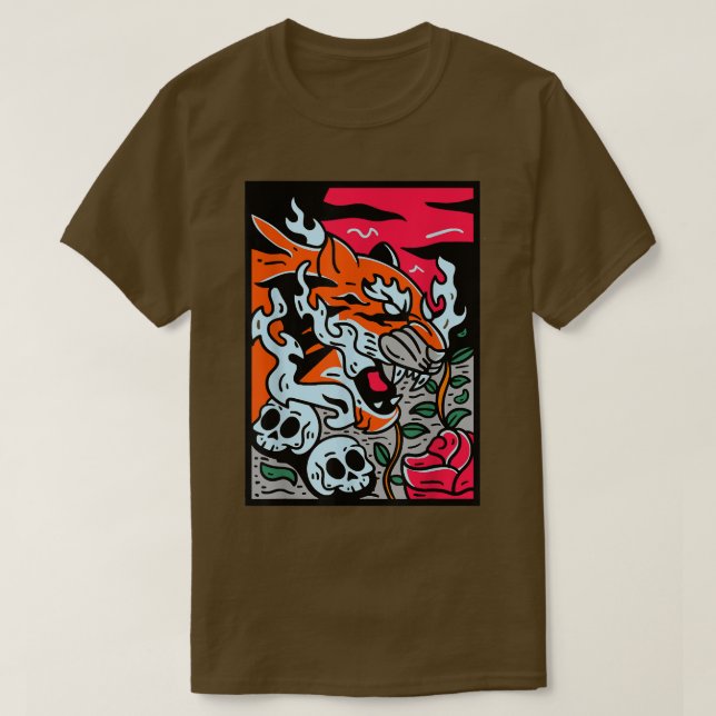 Camiseta Tigre japonés: tradición asiática de flores de cer (Diseño del anverso)