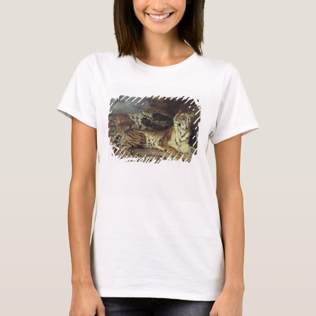 Camiseta Tigre joven jugando con su madre, 1830 (petróleo e (Anverso)