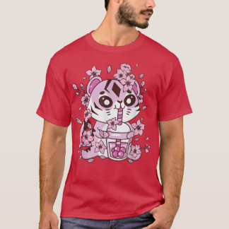 Camiseta Tigre Kawaii con té de burbuja y té Boba y Saku