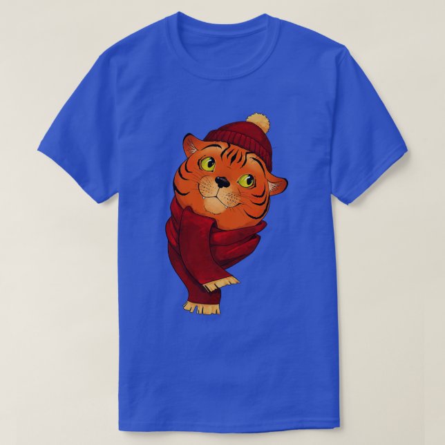 Camiseta Tigre lindo en año nuevo con una bufanda (Diseño del anverso)