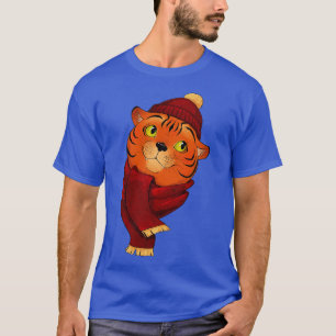Camiseta Tigre lindo en año nuevo con una bufanda