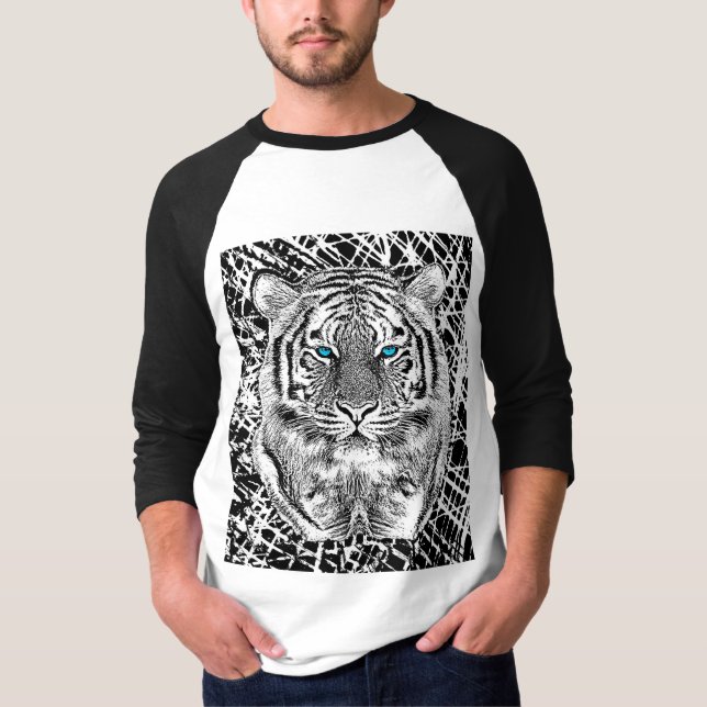 Camiseta Tigre Negrita De Ojos Azules Negros Y Blancos (Anverso)