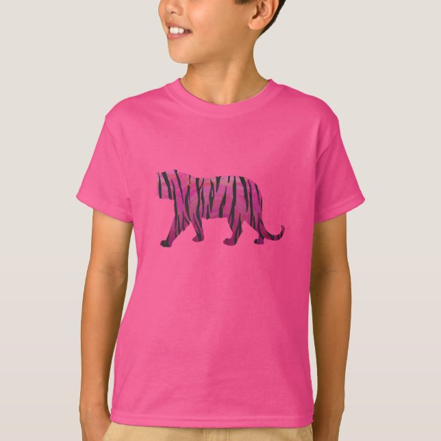 Camiseta Tigre negro y rosado caliente de silueta (Anverso)