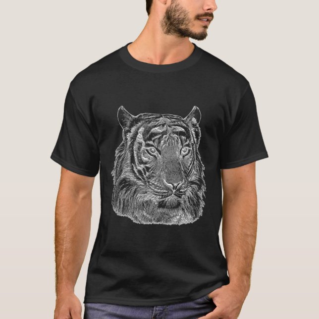 Camiseta tigre plateado cromado cara naturaleza animal arte (Anverso)