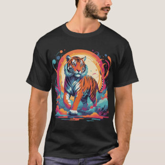 Camiseta tigre psicodélico en la selva vibrante