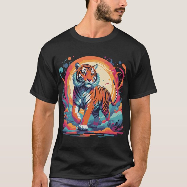 Camiseta tigre psicodélico en la selva vibrante (Anverso)