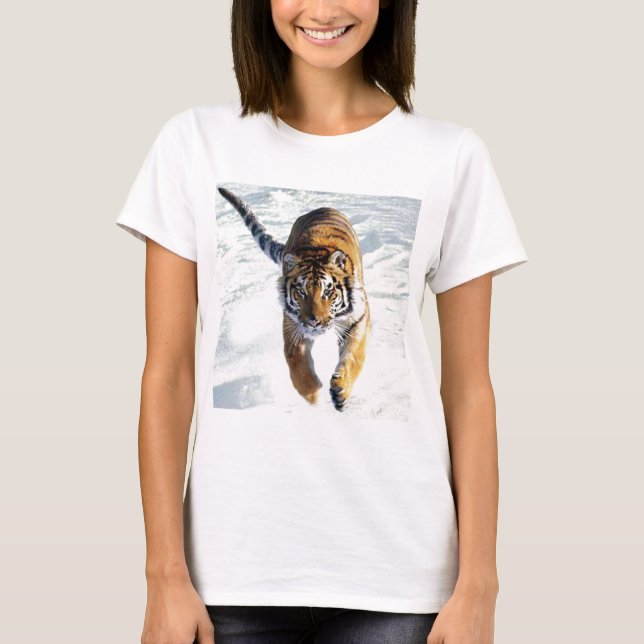 Camiseta Tigre que corre en nieve (Anverso)