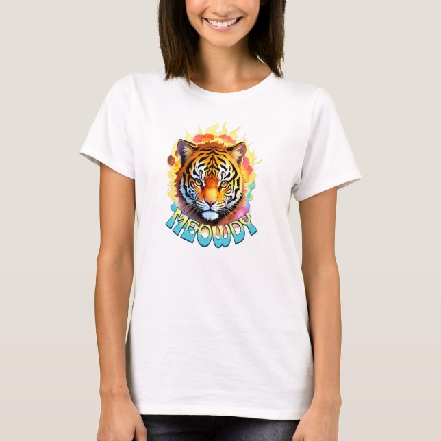Camiseta Tigre retro Meowdy con flores (Anverso)