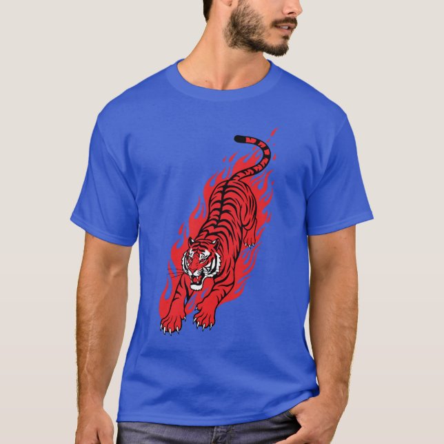 Camiseta Tigre rojo en llamas - Tee de bestia de fuego fero (Anverso)