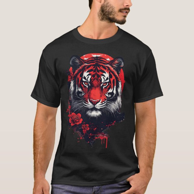 Camiseta Tigre Rojo Japonés - Espíritu Feroz (Anverso)