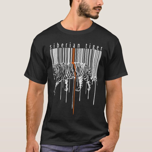 Camiseta Tigre Siberiano Goteando Código de Barras Dibujado (Anverso)