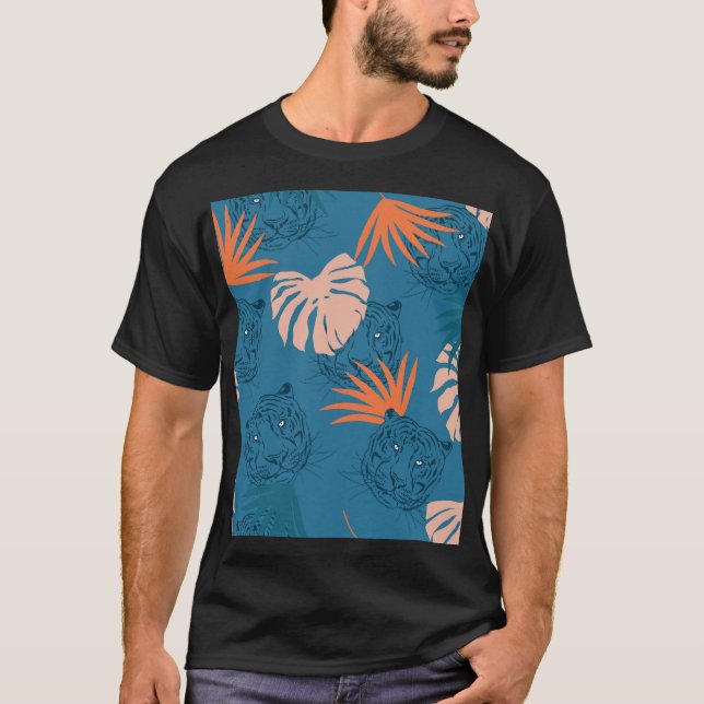 Camiseta Tigre tropical deja azul profundo (Anverso)