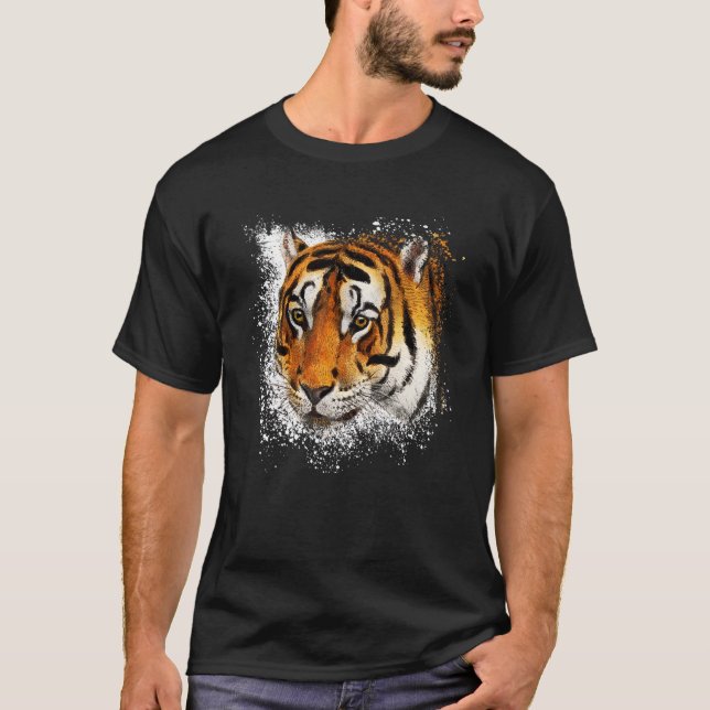 Camiseta Tigre Vintage Cara Esplash Elegante Pintura Retro  (Anverso)
